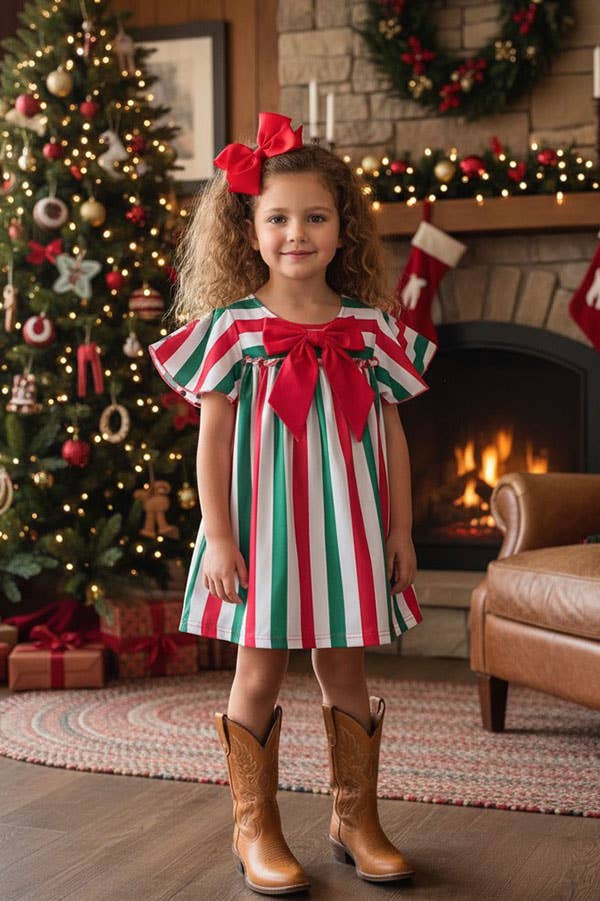 Christmas Striped Bow Dress