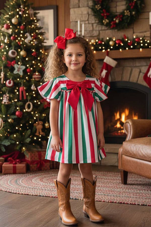 Christmas Striped Bow Dress