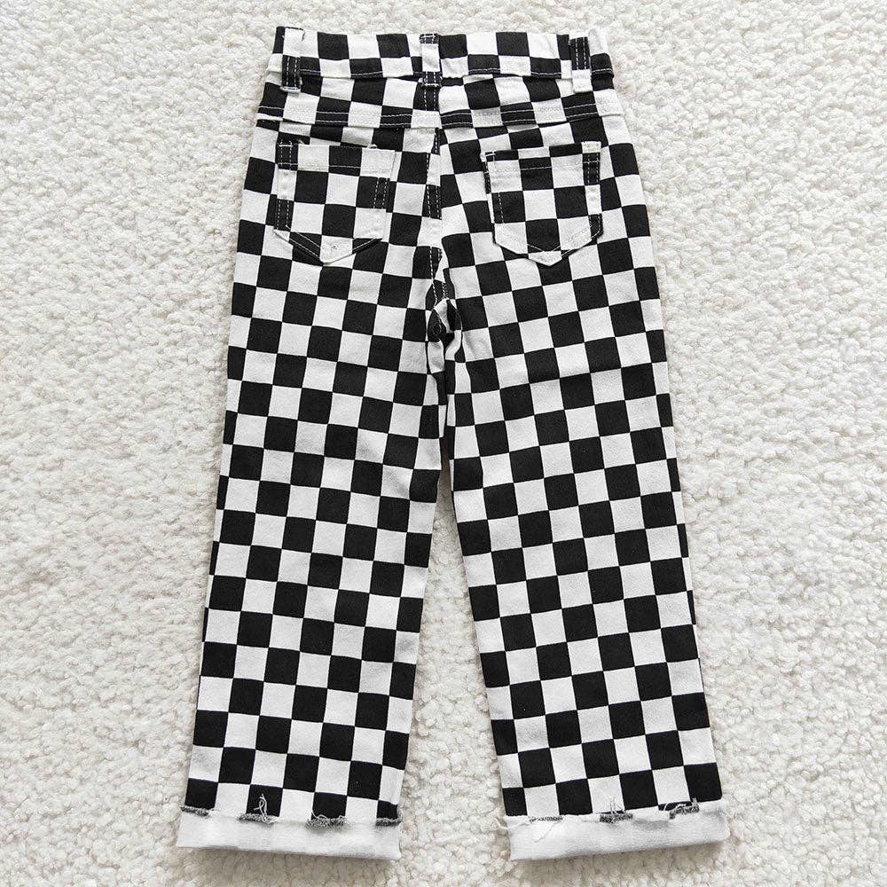 Unisex Black Checkered Denim Pants