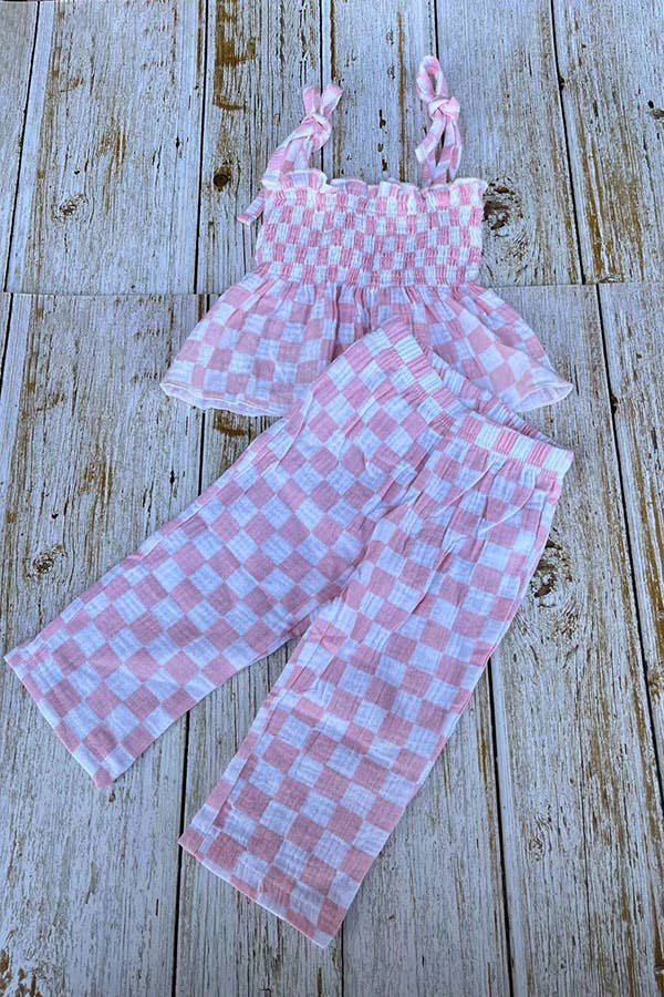 Pink Checkered Tank/Pant Two Piece Set