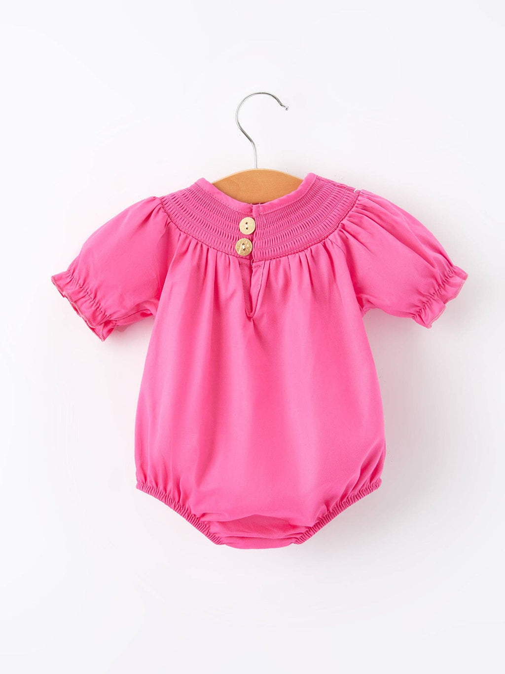 Embroidery Hot Pink Bow Smocked Bubble