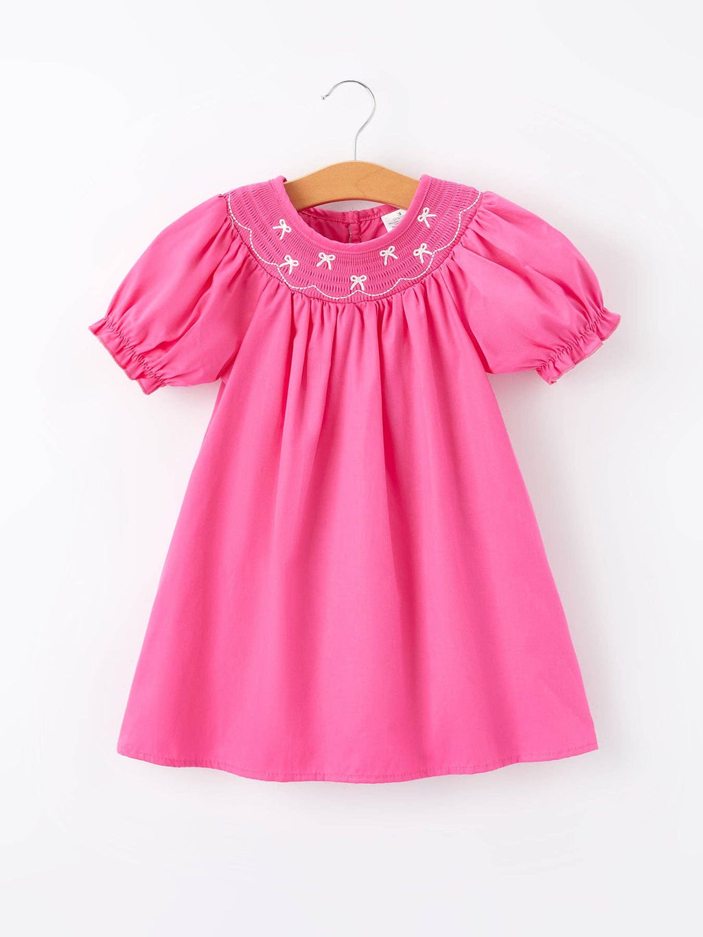 Embroidery Hot Pink Bow Smocked Dress