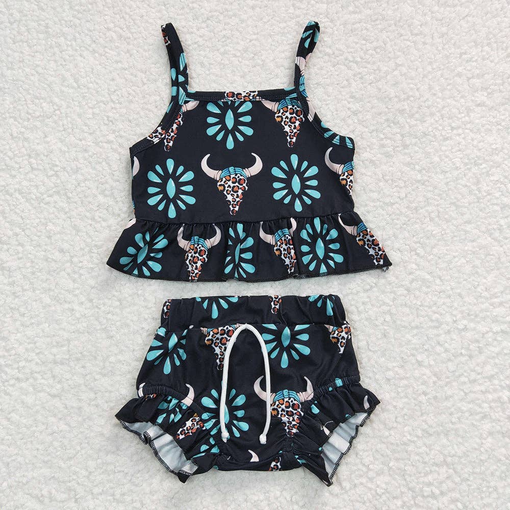 Turquoise Western Cow Bummie Set