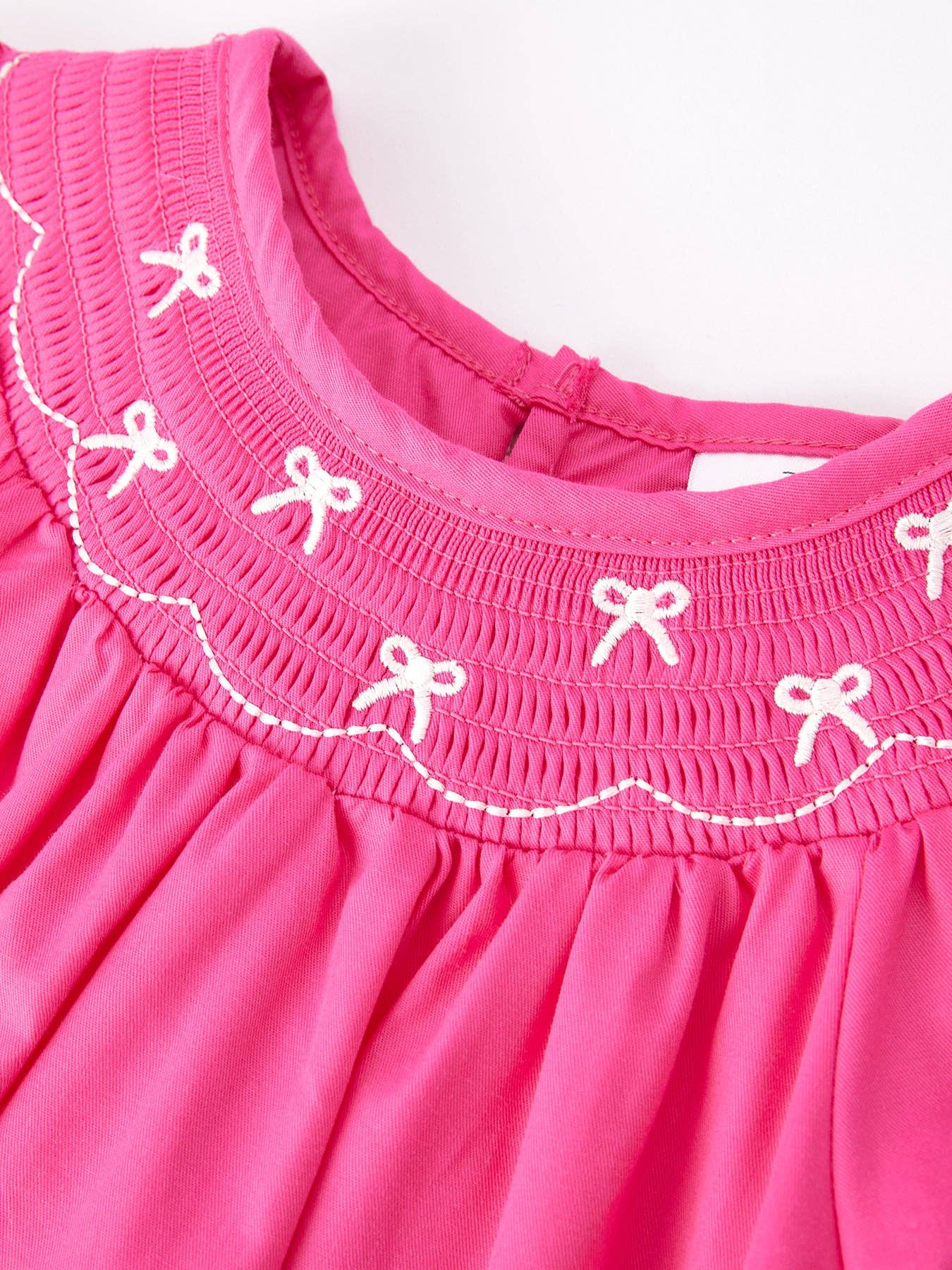 Embroidery Hot Pink Bow Smocked Dress