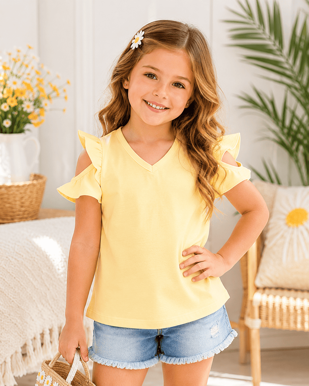 Cold Shoulder Ruffled Top Kids