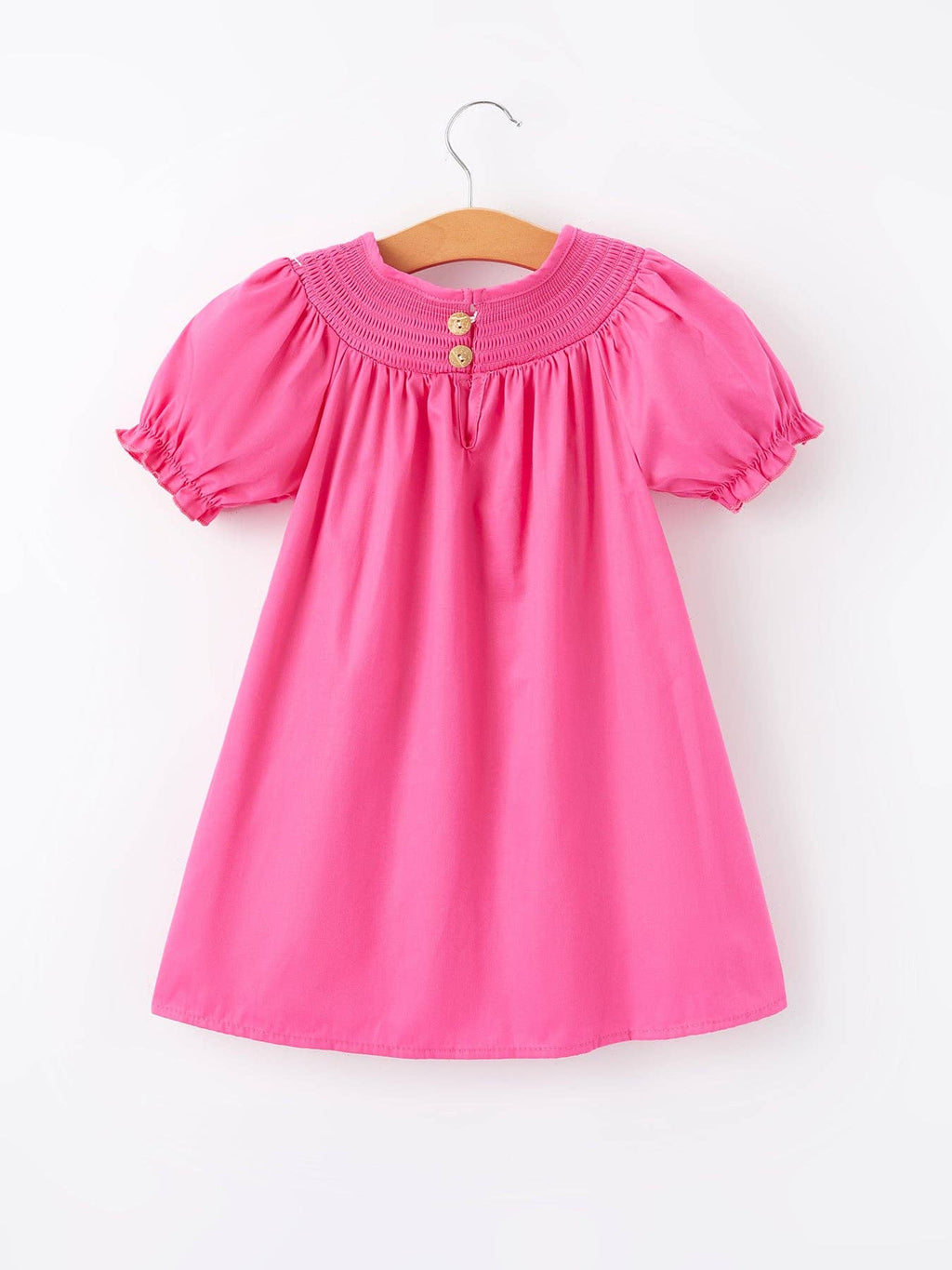 Embroidery Hot Pink Bow Smocked Dress