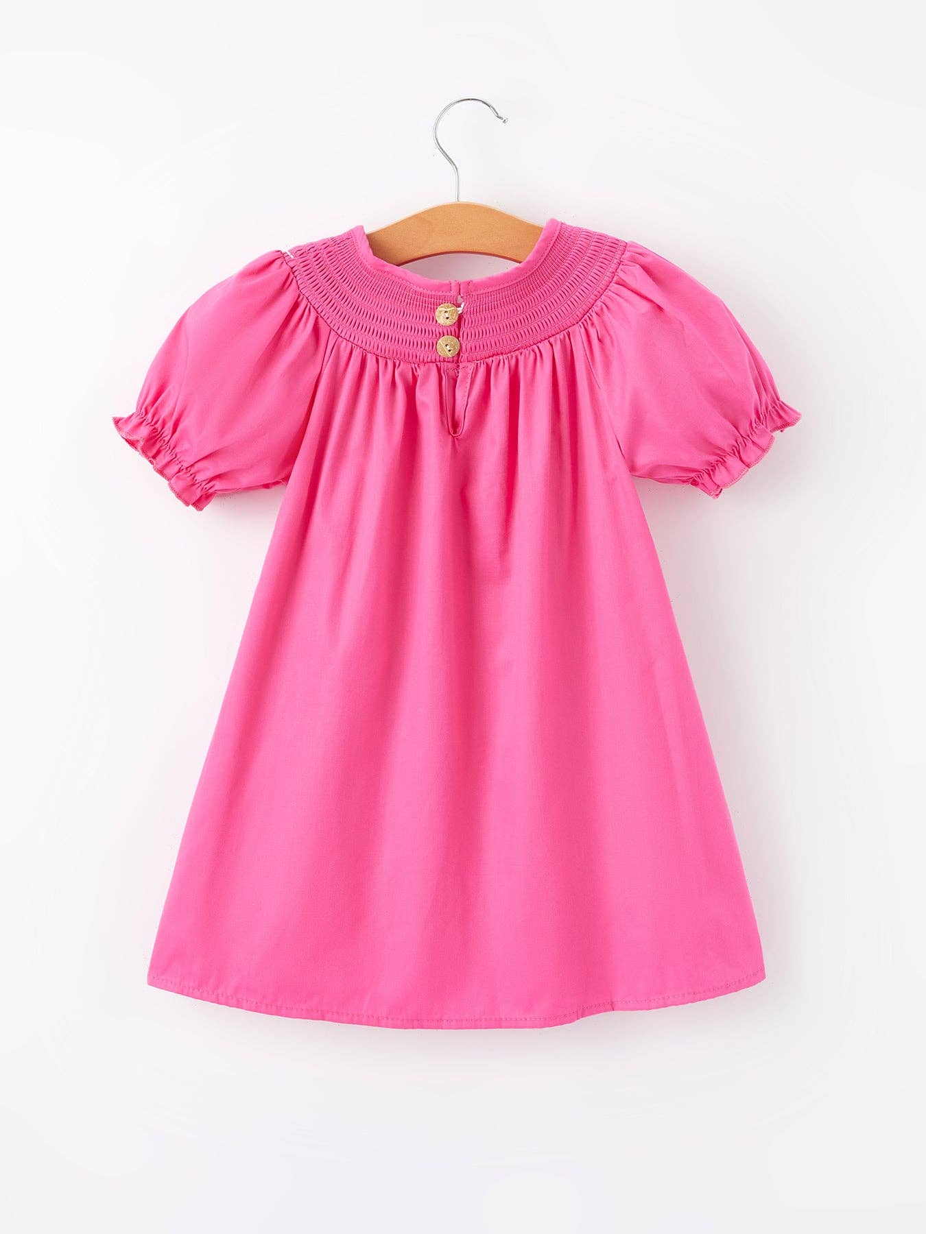 Embroidery Hot Pink Bow Smocked Dress