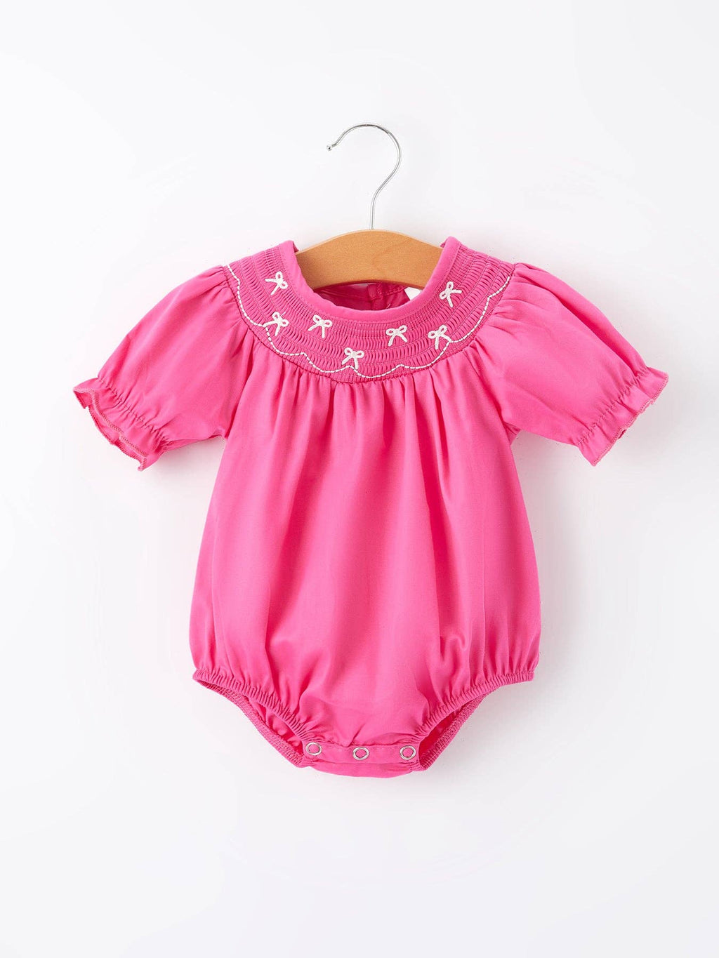 Embroidery Hot Pink Bow Smocked Bubble