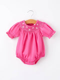 Embroidery Hot Pink Bow Smocked Bubble