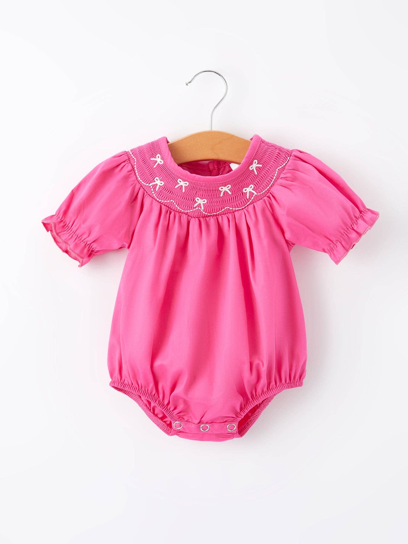 Embroidery Hot Pink Bow Smocked Bubble