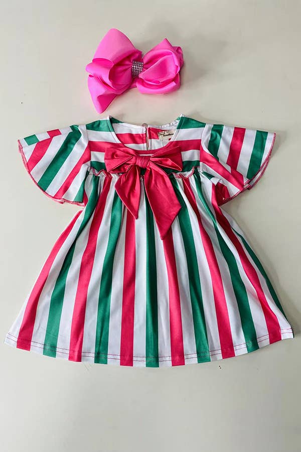 Christmas Striped Bow Dress