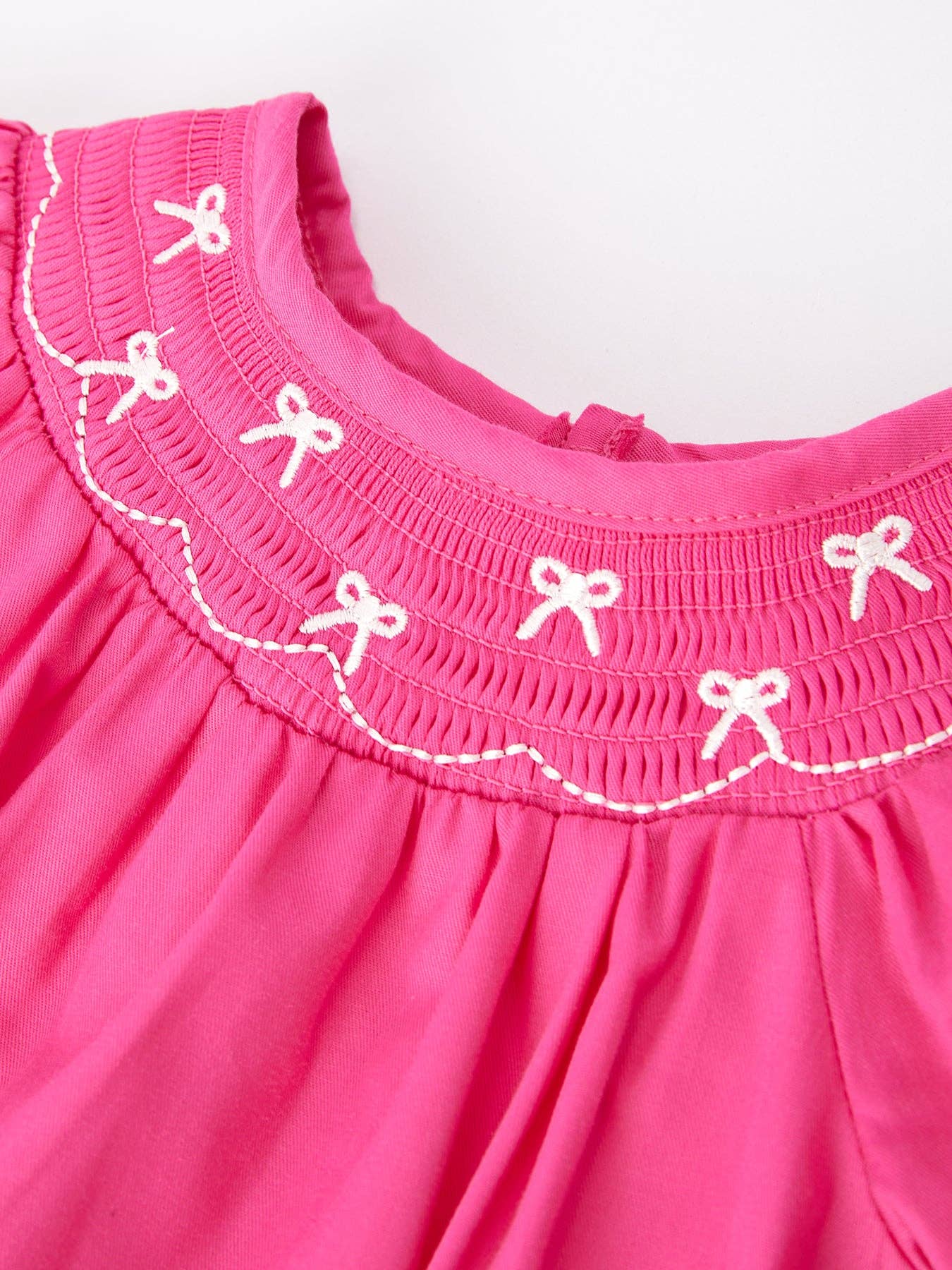Embroidery Hot Pink Bow Smocked Bubble