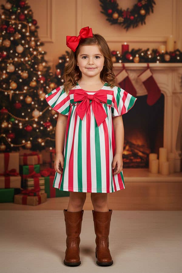Christmas Striped Bow Dress